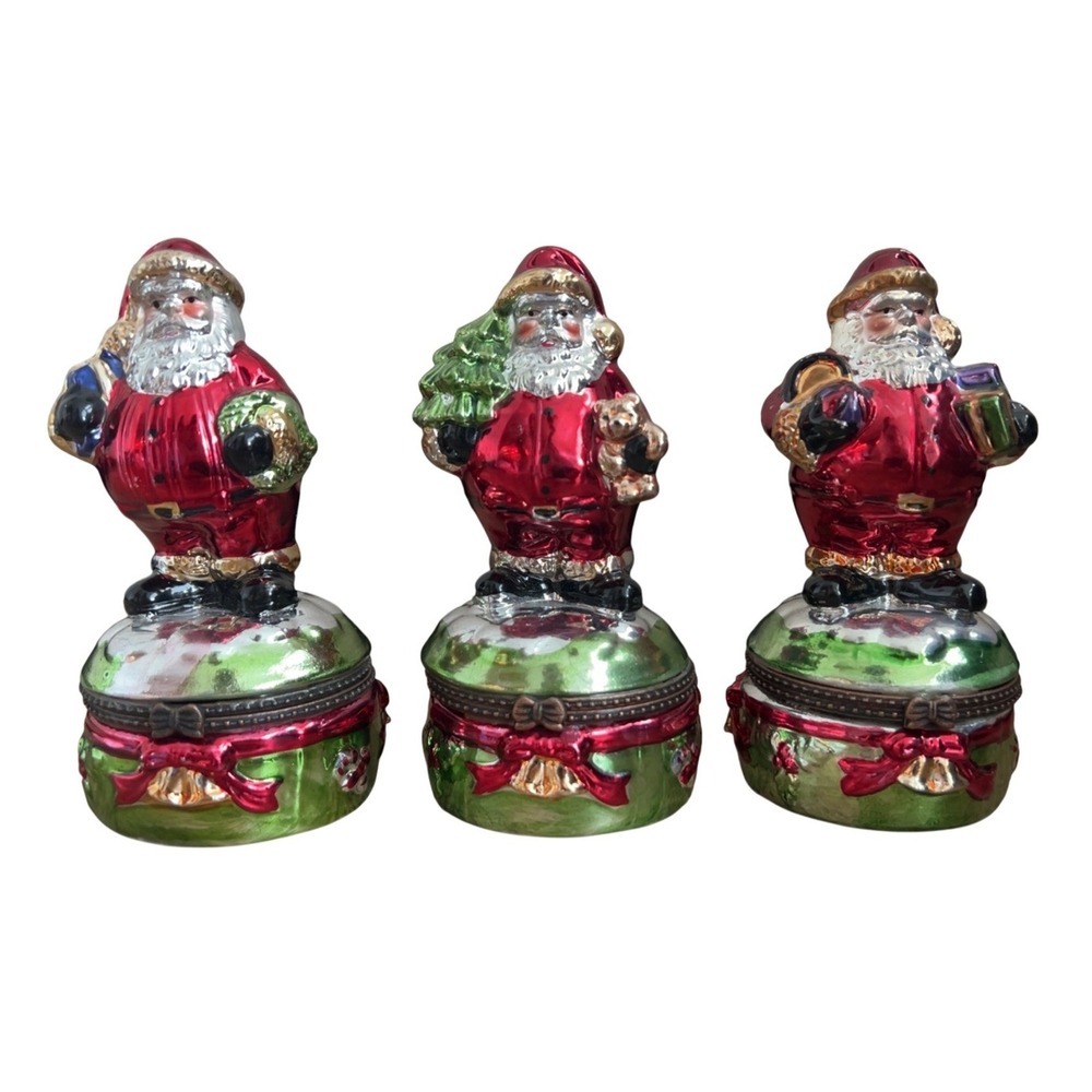 3 Vintage Cornerstone Creations Santa Claus Trinket Box Jewelry Catch All